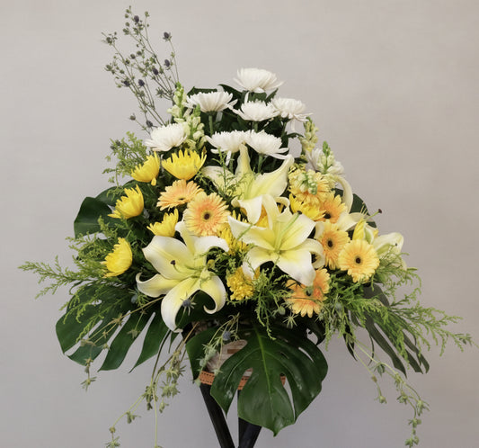 黃百合中式花籃 B2007 （三腳架|座地）