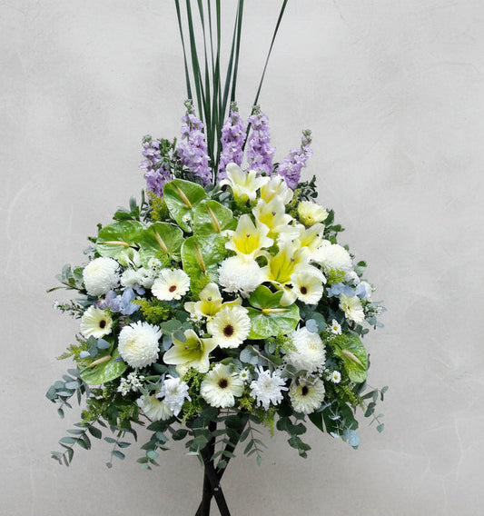 綠掌百合花籃 B2024白事花（三腳架|座地）