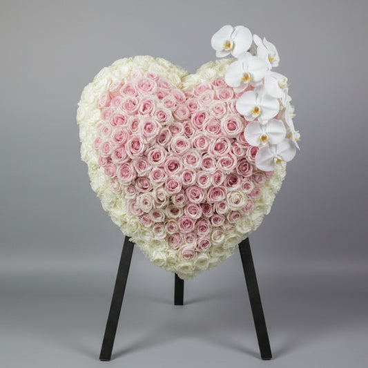 (蝴蝶蘭 粉紅玫瑰特大花籃) 追思花籃 P2044 悼念花牌 喪禮花牌 殯儀帛事花牌 香港帛事花,  3/6呎高