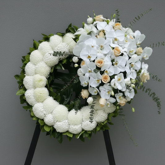 (蝴蝶蘭 香檳玫瑰特大花籃) 追思花籃 P2040 悼念花牌 喪禮花牌 殯儀帛事花牌 香港帛事花,  :3/6呎高